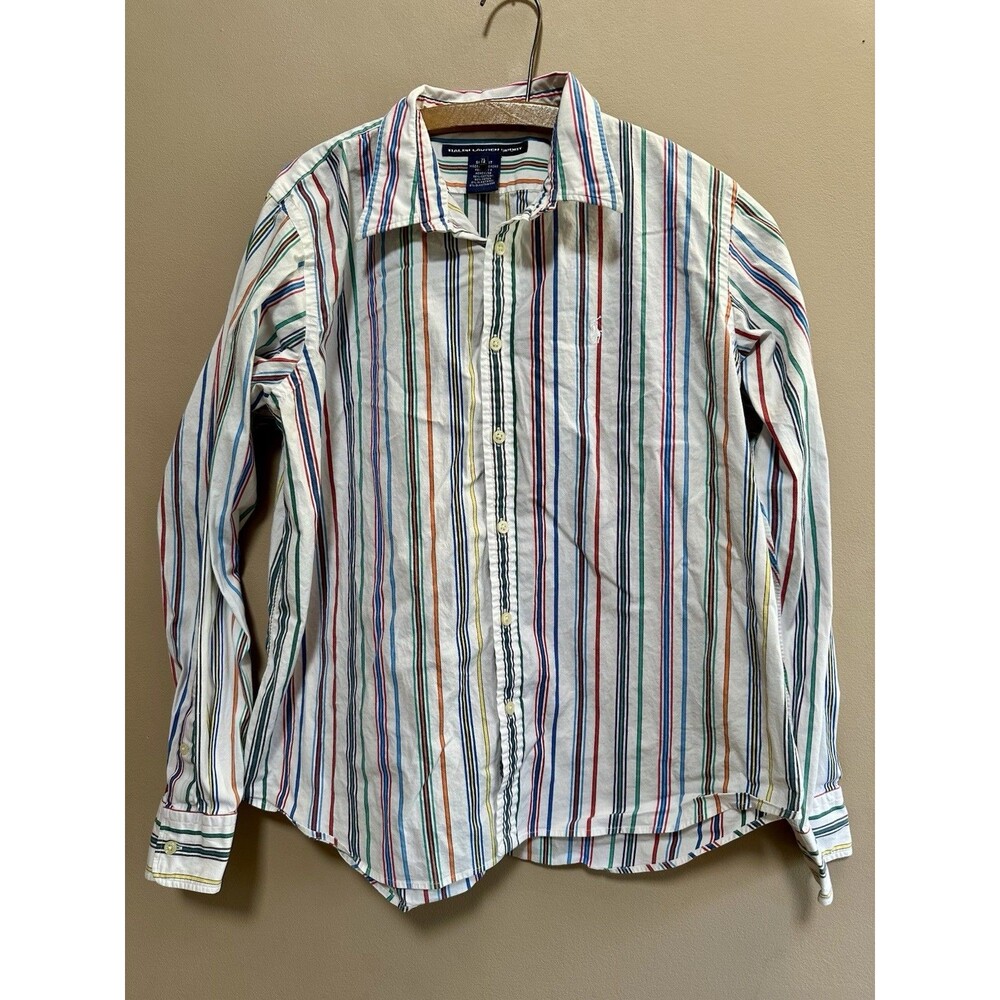 Ralph Lauren Sport Womens Shirt XL Slim Fit Multicolor Stripe Cotton Preppy Y2K